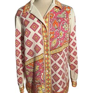 Hamilton Pink and Orange Geometric Floral Blouse